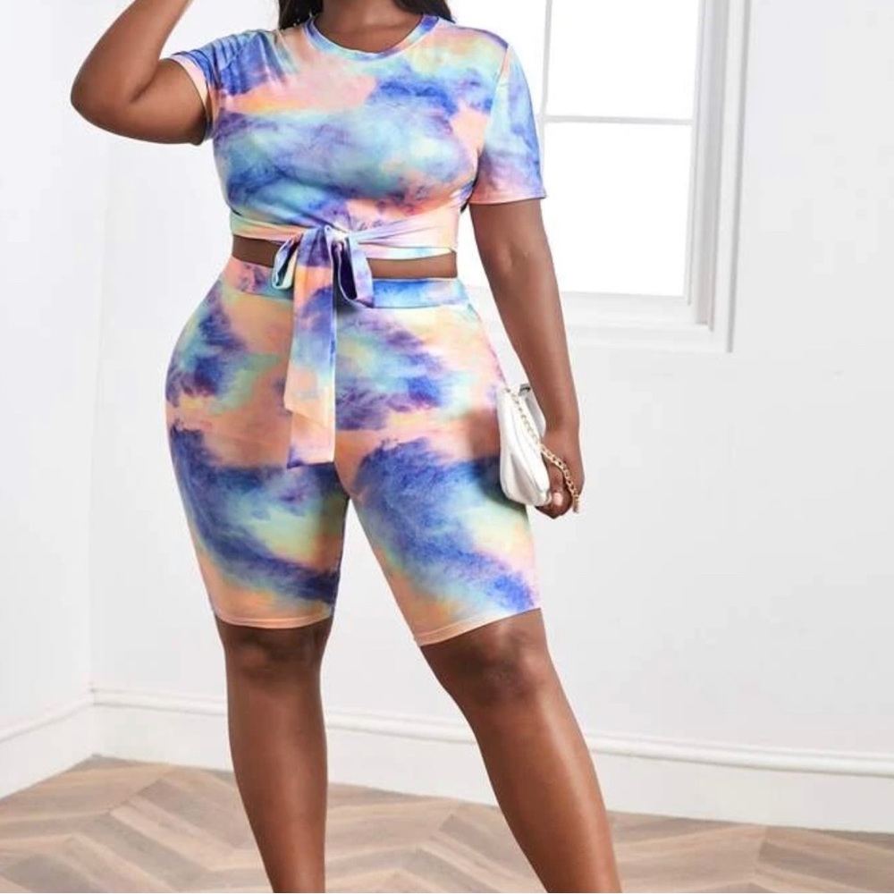 Brand new Plus Size Tie Dye Front Tee and Biker shorts